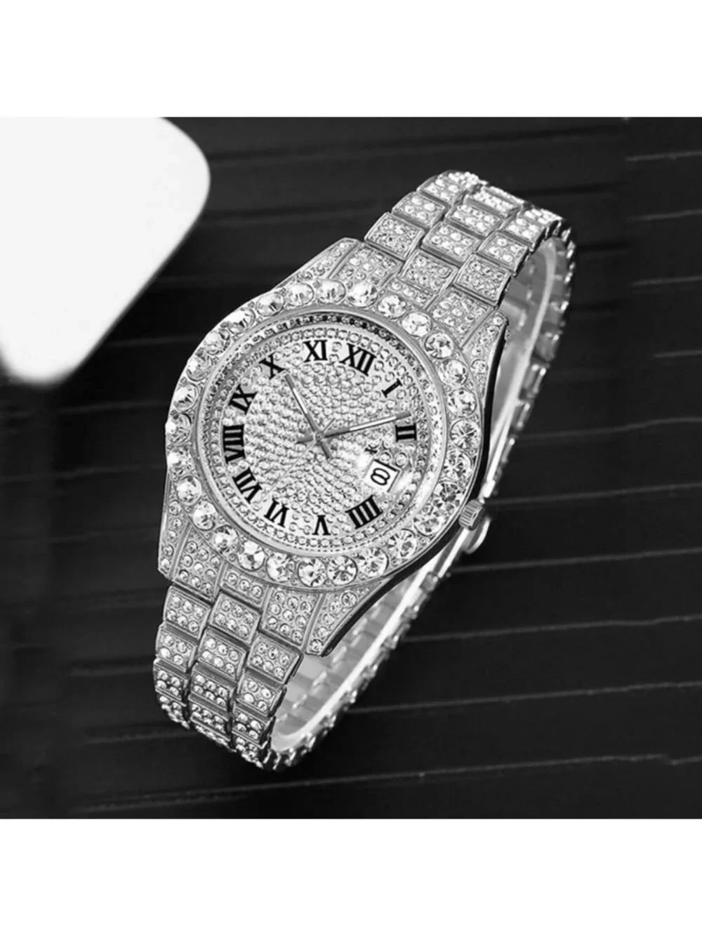 Iced-Out Hip Hop Men's Quartz Watch | Bling Diamond Luxury with Date Feature